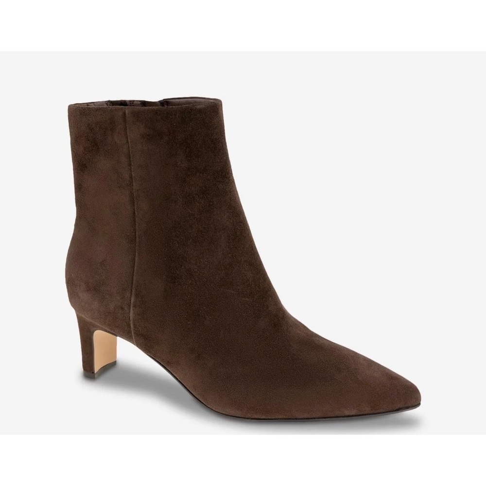 Andre Assous Brown Suede Kitten Heel Ankle Bootie Womens 10 Almond Toe New